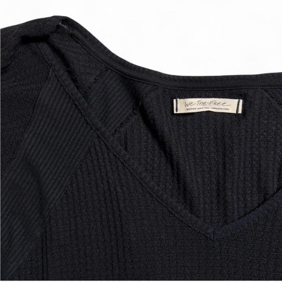 We the Free People Santa Clarita Waffle Knit Oversized Long Sleeve Top Black M - Picture 5 of 6
